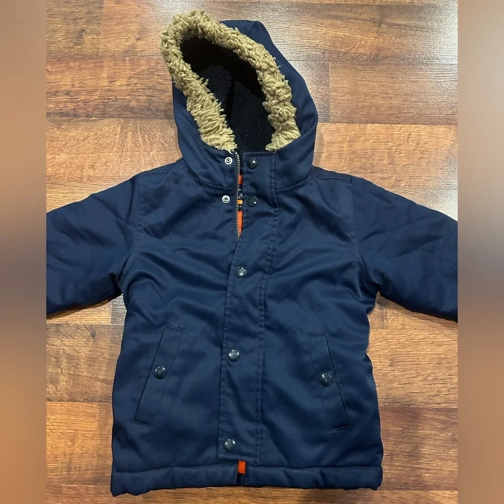 Children's Place Navy Faux Fur Trimmed Hooded Outdoor Fall Winter Coat 2T